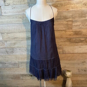 Zara women's blue tiered strappy silk‎ dress in size small retro 1920's style